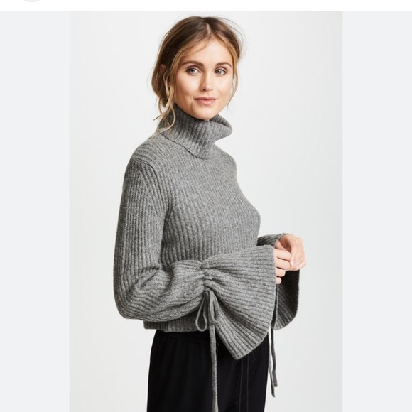 A.L.C Alc emilie gray merino wool knit tie sleeve turtleneck sweater - Picture 1 of 6
